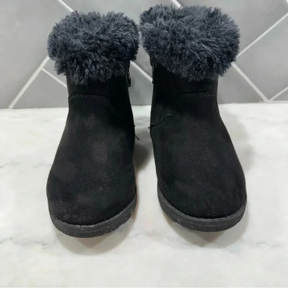 Cat & Jack Girl Toddler Black Ankle Faux Fur Zippered Boots Size 6